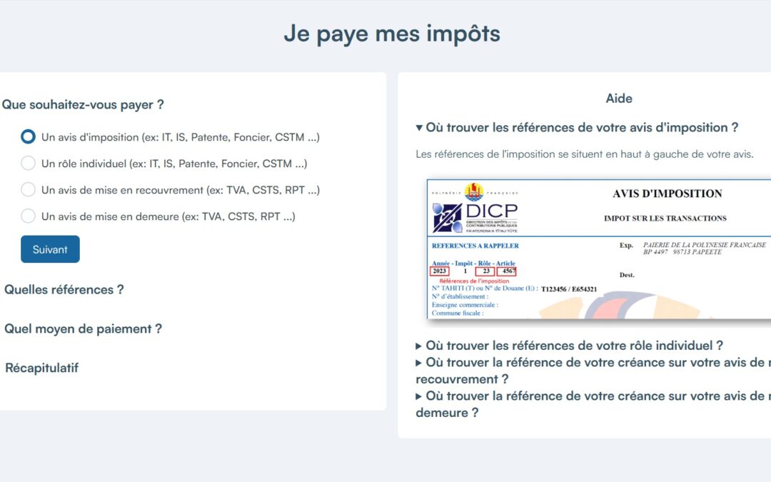 Paiement en ligne sur le site mesimpots.gov.pf